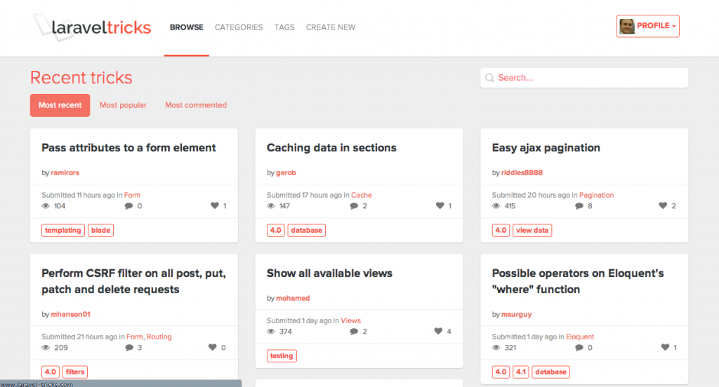 Laravel Tricks website layout